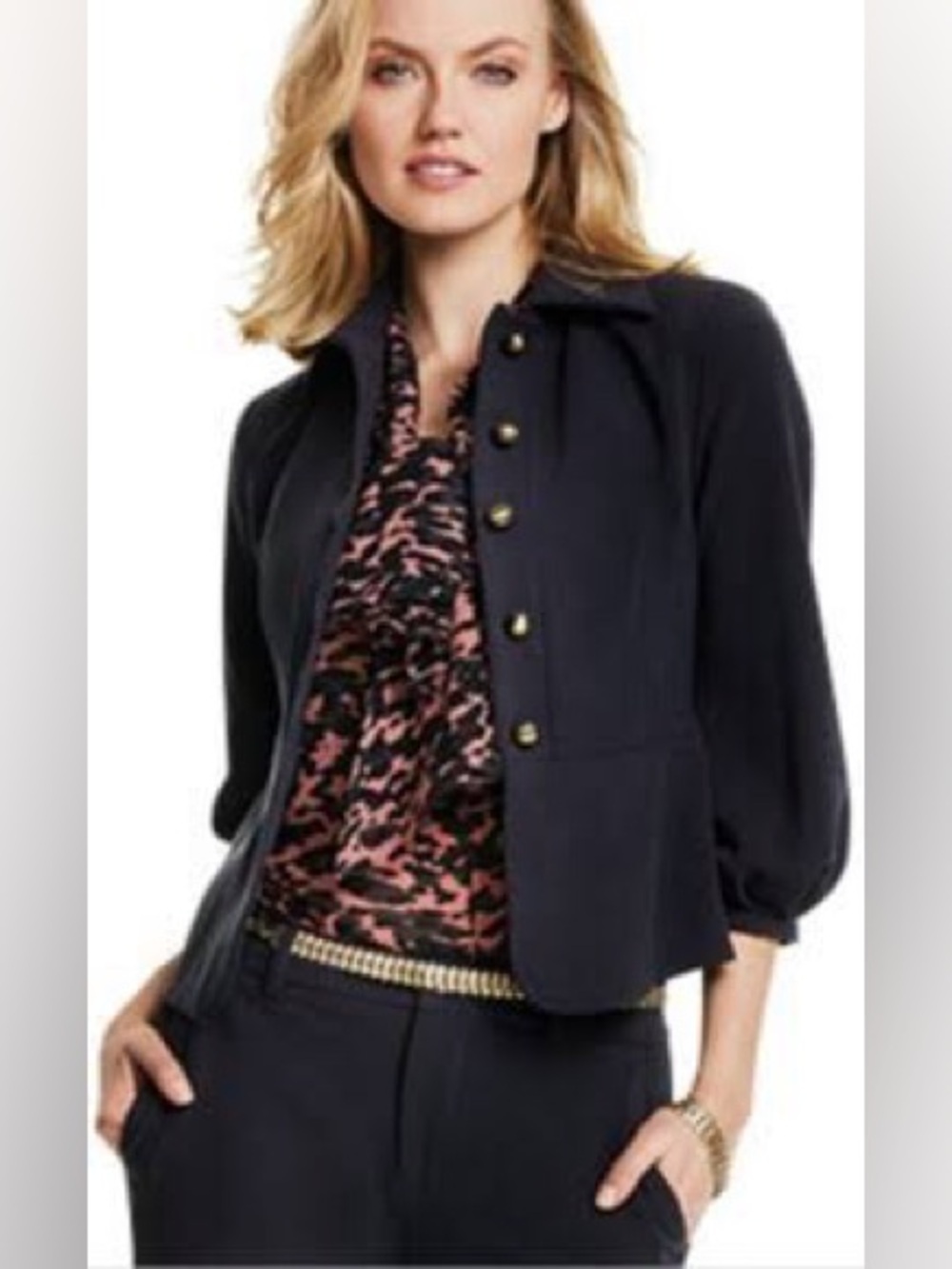CAbi Abbott Black Peplum Hem Blazer Jacket $159